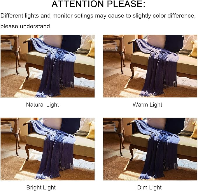 lifein Throw Blanket for Couch, Soft Boho Decor Bed Throw,Cozy Blue Chenille Knitted Small Farmhouse Lightweight Throw for Spring(Blue,60 * 80")