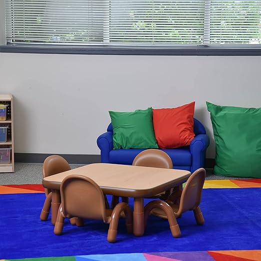 Children’s Factory Baseline Toddler Square Table and Chairs Set, Natural Wood – Includes One 30”, 12” High Square Table and Four 5” High Chairs – Durable, Lightweight, Easy to Move