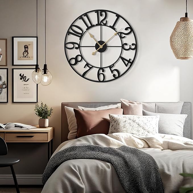 LEIKE 31 Inch Extra Large Wall Clock, Retro Decorative Oversized Silent Little Ticking Battery Operated,Black Metal Arabic Numerals Wall Clocks for Living Room,Office,Entrance Farmhouse Decor