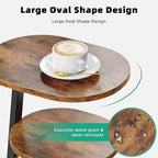 Side Table, Small End Table with Metal Frame, 3-Tier Bedside Tables, Round Side Tables for Living Room Bedroom Couch Bathroom, Oval, Vintage Brown