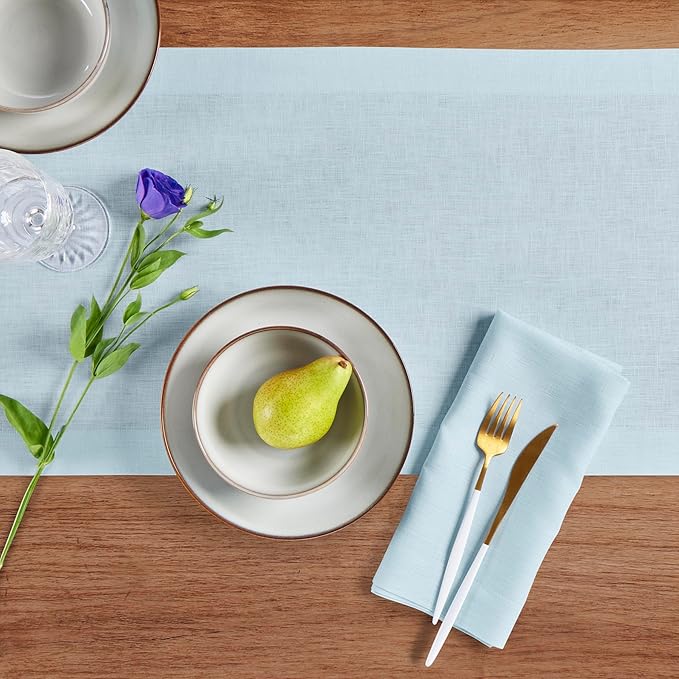 Solino Home Linen Ice Water Table Runner 36 Inches - 100% Pure Linen Farmhouse Short Table Runner 14 x 36 Inch Ideal for Dresser and Coffee Tables - Fete