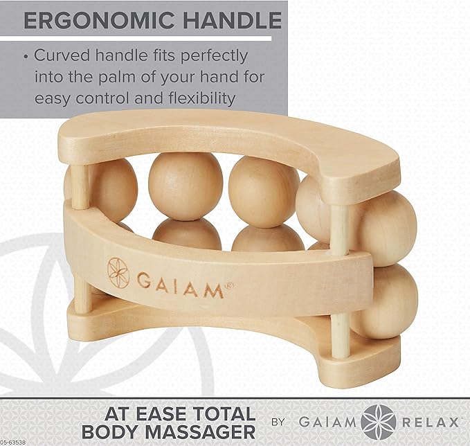 Gaiam Relax Massage Ball Roller - Handheld Wooden Total Body Massager for Back, Neck, Foot, Calf, Leg, Arm | Deep Tissue Massager Relief for Sore Muscles