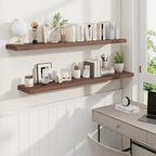 Fun Memories 55 Inch Fireplace Mantel Shelf -Long Floating Shelves, Deep Wall Mounted Farmhouse Display Shelves with Invisible Heavy Duty Metal Bracket, Walnut, 2 Pack