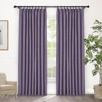 Macochico Violet 100% Blackout Linen Curtains 96 Inches Long Pinch Pleated Curtains for Bedroom Living Room Nursery Farmhouse Insulated Sound Reducing Drapery with Tieback 84”Wx96”L 1 Panel