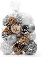 ANDALUCA Decorative Balls Bag Bowl Filler Home Decor (Silver Pinecone)