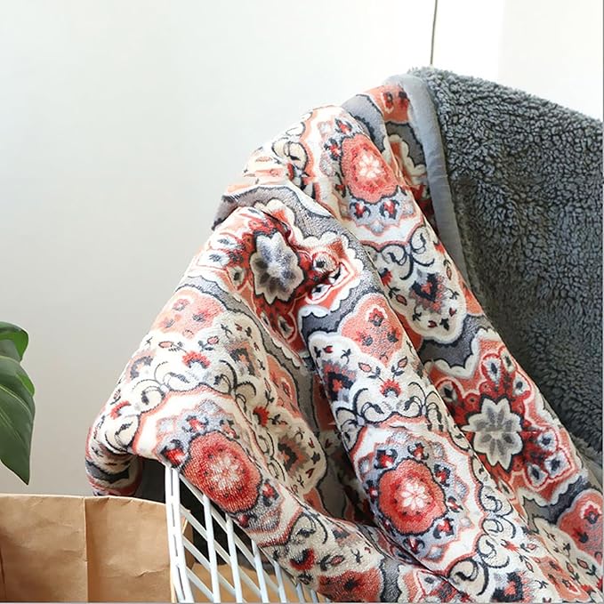 UKELER Flannel Sherpa Throw 80'' x 60''- Cute Floral Design Soft Plush Flannel Blanket Throws for Bed/Couch/Sofa/Office/Camping