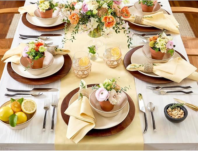 Solino Home Linen Table Runner 120 Inches Long - 100% Pure Linen Golden Straw Dining Table Runner 14 x 120 Inch for Fall, Autumn, Thanksgiving - Fete