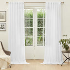 MYSKY HOME White Curtains 95 Inches Long Semi Sheer Drapes Light Filtering for Sliding Glass Door Window Treatments Soft Cotton Blend Panels Linen Look Farmhouse Style, 50" x 95", 2 Pieces