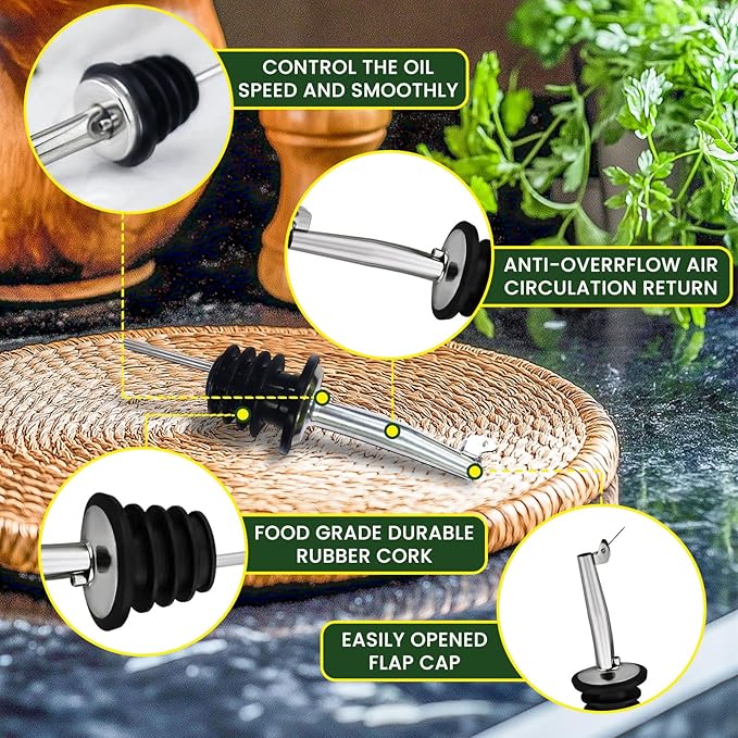 18 oz Ceramic Olive Oil Dispenser Bottle for Kitchen, Large Capacity Oli and Vinegar Cruet with Stainless Steel Spout, 540 ml Oil Container with Handle for Cooking Preventing, Vinegar Cruet