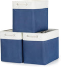 Bidtakay Extra Large Storage Baskets for Shelves 3 Pack Fabric Storage Bins for Organizing Linen Collapsible Organizer for Closet-White&Blue