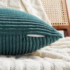 Fancy Homi 2 Packs Teal Lumbar Decorative Throw Pillow Covers 12x20 Inch for Living Room Couch Bed Sofa, Rustic Farmhouse Boho Home Decor, Soft Striped Corduroy Rectangle Accent Cushion Case 30x50 cm