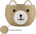 PandaEar Cotton Rope Baby Basket, Baby Gift Basket Nursery Laundry Organizer with Cute Bear Design for Storage Infant Newborn Essentials, Diaper Caddy with Handle (Brown)