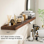 Fun Memories 55 Inch Floating Shelves - 9 Inch Deep Rustic Wooden Wall Shelves - Extra Deeper & Thicker Wall Mounted Storage Shelf for Living Room, Kitchen, Farmhouse - 55" W x 9" D x 1.8" H - Brown