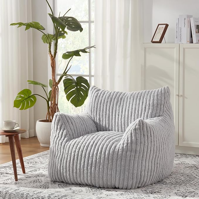 Giant Bean Bag Chairs for Adults with Filling Plush Fluffy Bean Bag Chairs for Teens with Armrests Comfy BeanBag Lazy Couch Sofa Chair for Bedroom Living Room Reading