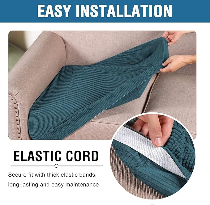 H.VERSAILTEX Super Stretch Individual Seat Cushion Covers Sofa Covers Couch Cushion Covers Slipcover Sets Thick Jacquard Textured Twill Fabric (2 Piece Medium Sofa Cushion Covers, Deep Teal)