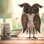 E-View Rustic Owl Figurine - Wood & Iron - Collectible - Home Decor - Brown