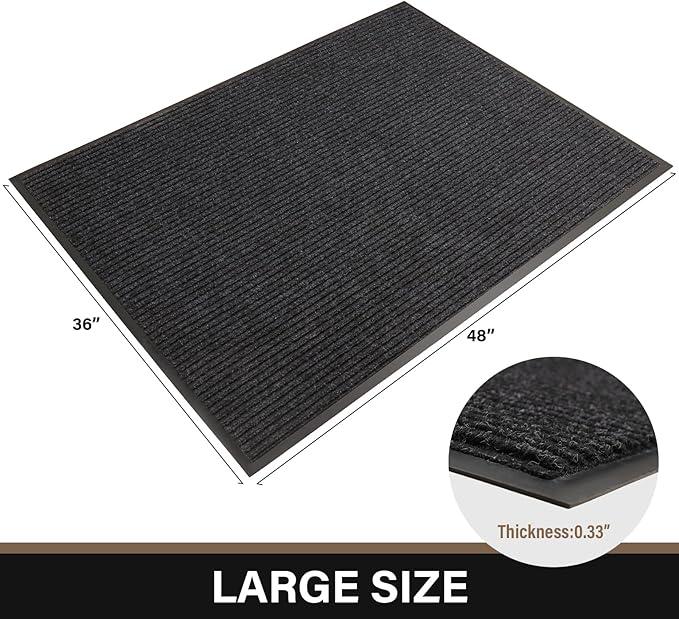 Large Front Door Mat, 48" x 36" Durable Front Doormat, Heavy Duty Large Welcome Door Matt for Home Entrance, No Slip Rubber Low Profile Door Mats for High Traffic Area