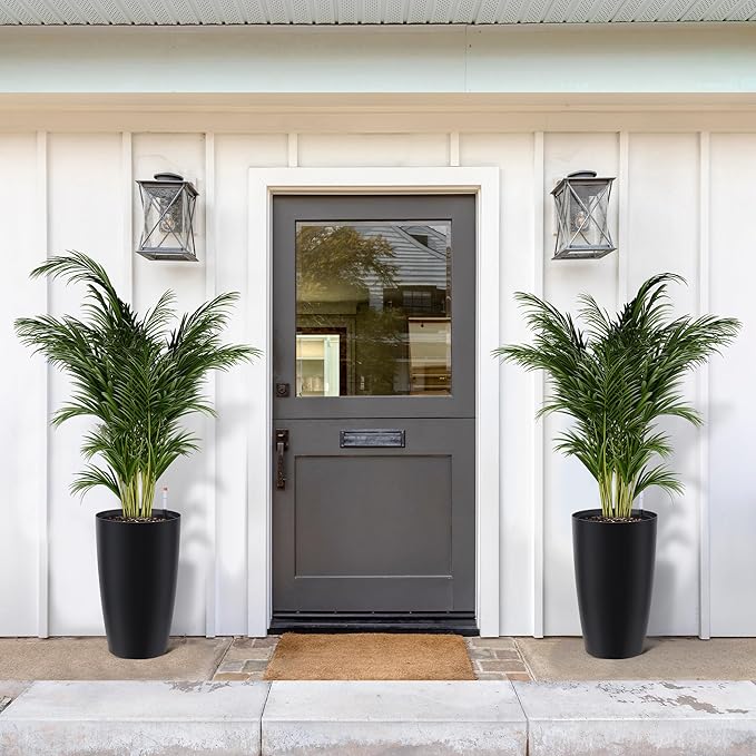 22" Tall Round Planter Set of 2, Self Watering Pots for Indoor Plants, Large Flower Pot Outdoor with Built-in Drainage and a Water Level Monitor, for Patio, Porch, Living Room, or Home Office, Black