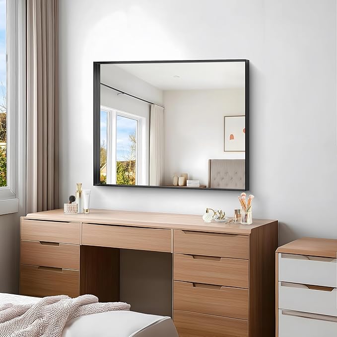 Black Bathroom Mirror, 30x36 Inch Rectangular Framed Mirror, Large Wall Mounted Bathroom Vanity Mirror Over Sink for Bedroom,Restroom, Living Room, Hangs Vertically or Horizontally