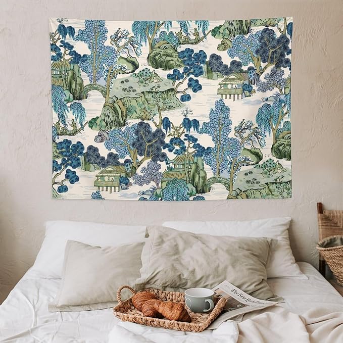 Asian Floral Wall Tapestry, 40"x30", Bedroom & Living Room Decor