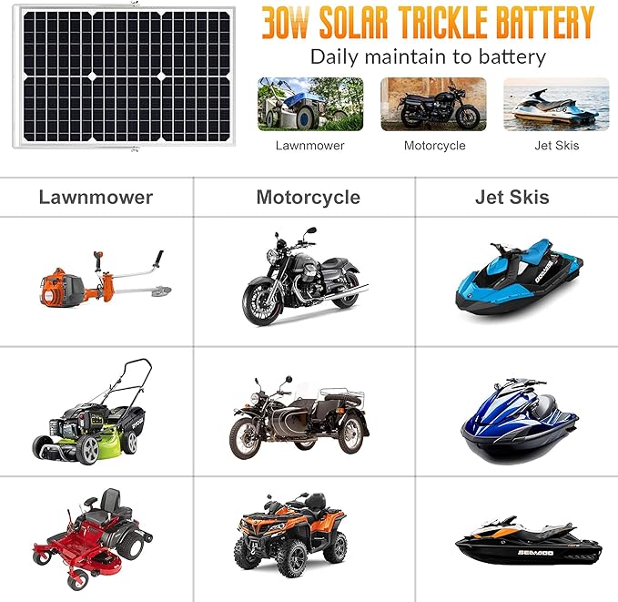 SOLPERK Solar Panel Kit 30W 12V, Solar Battery Trickle Charger Maintainer + Upgrade Waterproof Controller + Adjustable Mount Bracket for Boat Car RV Motorcycle Marine Automotive