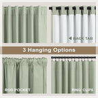 Sage Green Linen Curtains 108 Inches Long 2 Panel Set 100% Blackout Insulated Thermal Curtains for Summer Heat Blocking Light Green Drapes for Bedroom Living Room Sliding Door Rustic Country Farmhouse