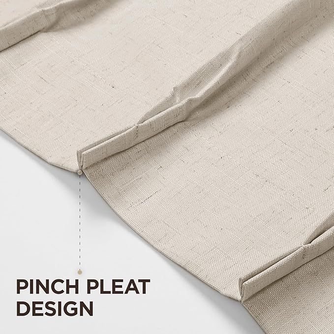 Joydeco Pinch Pleated Linen Curtains for Living Room, 100% Blackout Curtains 84 inches Long 2 Panel Thermal Insulated Pinch Pleat Drapes(Ecru,40'' Wx84'' L)