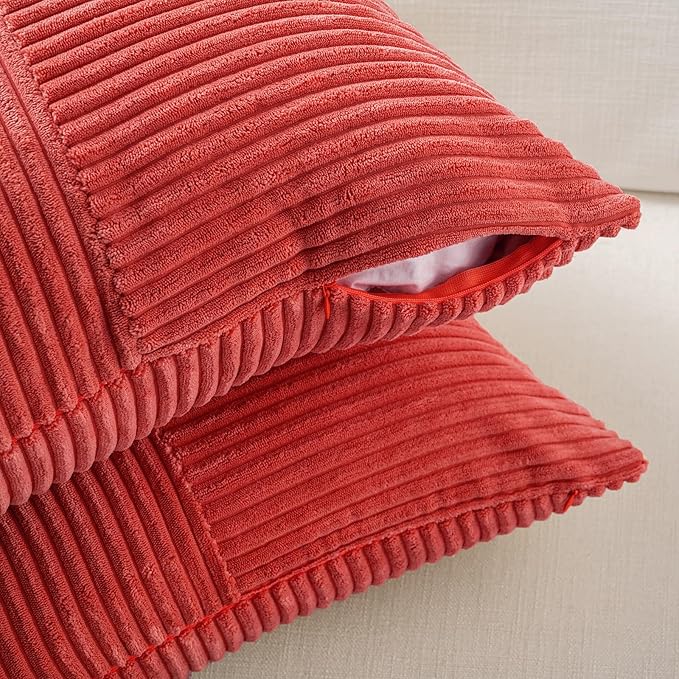 Fancy Homi 2 Packs Red Euro Decorative Throw Pillow Covers 26x26 Inch for Couch Bed Sofa, Holiday Christmas Home Decor Gift, Soft Corss Corduroy Patchwork Textured Square Cushion Case 66x66 cm