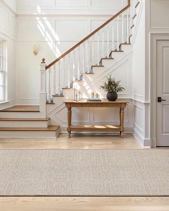 Color&Geometry Door Mat 3'x10' Runner Rug with Rubber Backing, Non Slip Washable Hallway Rug, Carpet Runners for Hallway Living Room Bedroom, Beige (Rolled-up NO Creases)