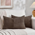 Fancy Homi 2 Packs Dark Brown Long Lumbar Decorative Throw Pillow Covers 16x24 Inch for Couch Bed Sofa, Rustic Farmhouse Boho Home Decor, Soft Striped Corduroy Rectangle Accent Cushion Case 40x60 cm