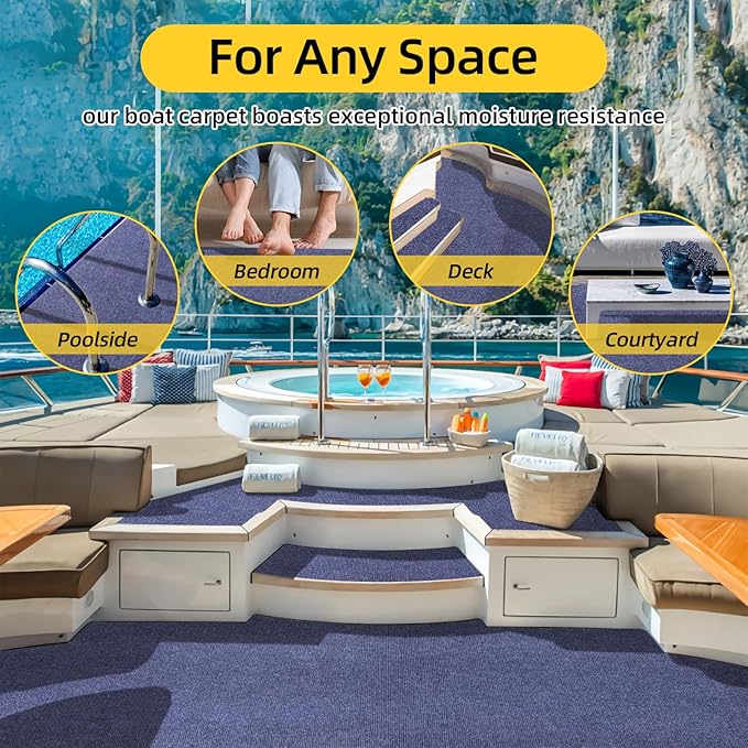 Marine Carpet,5 FT x 15 FT Deep Blue Indoor Outdoor Carpet 0.2" Thick Boat Carpet with Water-Proof TPE Backing, Non-Slide Outdoor Marine Carpet Roll for Home, Patio, Porch, Deck