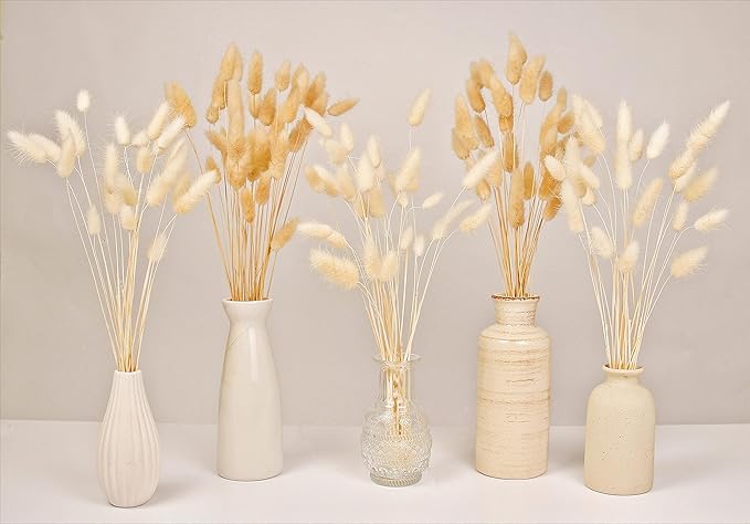 120 PCS Bunny Tails Dried Flowers, Dried Pampas Grass Bouquet, Boho Table Decor, White Pampas Grass Small, Dried Bunny Tails, Pampas Grass for Wedding, Home, Rustic Party, Baby Shower Decorations