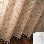Sutuo Home Boho Curtain Semi-Blackout Crochet Hollow Lace Patchwork with Floral Print Cotton Linen Fabric, Handmade Tassels Rod Pocket Bohemian Window Drapes for Living Bedroom, 59"W x 63"L, 1 Panel