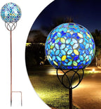 Solar Lights Outdoor Decorative, Solar Gazing Ball Mosaic Garden Stakes Decorative Waterproof Outdoor Lights for Pathway Yard Lawn Decoration (Blue)