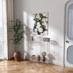 Acrylic Narrow Console Table for Entryway, 7.6" D x 39.4" W x 31.5" H, Square Legs, Skinny Entry Table for Sofa, Foyer, Hallway, Living Room, Modern, 2-Tier, Clear
