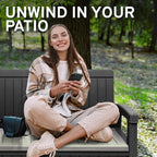 EconoHome 2 Seat Outdoor Storage Bench with Rain Cover - 60 Gallon Capacity - Weatherproof Resin Bench for Patio, Porch, Garden, Yard, Pool Area - Furniture for Pool Accessories, Gardening Tools