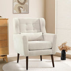 Modern Accent Chair, Upholstered Armchair with Pillow, Fabric Single Sofa Chair with Lounge Seat and Wood Legs Accent Chair for Living Room Bedroom Small Spaces (Beige, Set of 1)