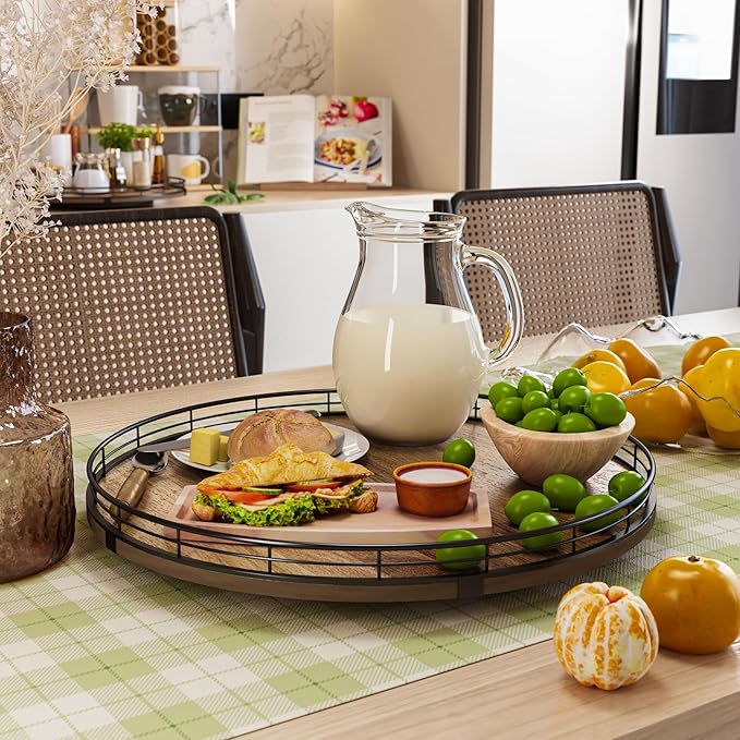 Acacia Wood 16" Lazy Susan Turntable Organizer for Table Top, Farmhouse Large Round Lazy Susan for Cabinet Kitchen Centerpieces Dining Table, for Condiments Charcuterie, Bathroom Vanity Tray Decor