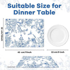 Blue Floral Placemats Set of 6 Flower Bird Plastic Table Mats Seasonal Spring Placemats Chinoiserie Place Mats Rustic Vintage Table Decoration for Indoor Outdoor Party Kitchen Dining