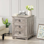 18" Farmhouse Night Stand with 3 Drawers, Wood End Table Dresser for Bedroom, Retro Oak Nightstand, Bed Side Table with Metal Handle, Bedside Cabinet for Bedroom Living Room, Closet