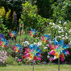Hausse 10 Pack Reflective Pinwheels Wind Spinner, Extra Sparkly Rainbow Pinwheel with Stakes, Bird Repellent Blinder Devices Deterrent to Scare Birds Away from Yard Patio Farm Garden, Colorful