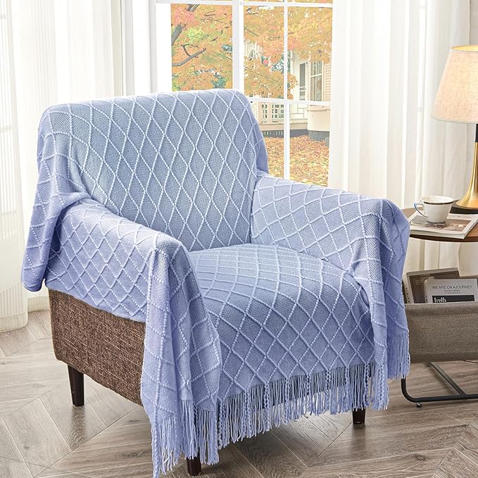 inhand Knitted Throw Blanket for Couch and Bed, Soft Living Room Home Decor Knitted Blanket with Tassel, Outdoor Lightweight Breathable Summer Blanket, Farmhouse Warm Woven Decorative, 50"x60"