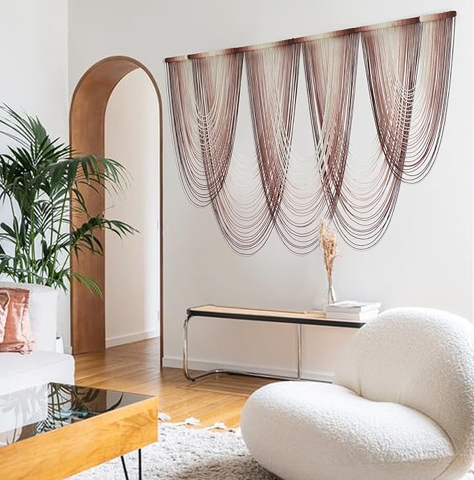 IOWER Macrame Wall Hanging Pink Dip-Dyed Large Macrame Wall Decor For Living Room Boho Fiber Art 57" W x 41" L