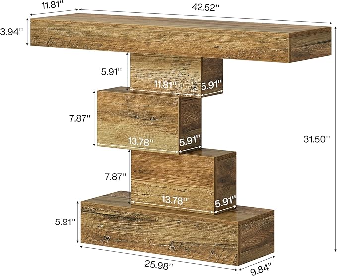 Tribesigns 42.5" Farmhouse Console Table, Narrow Wood Sofa Table Behind Couch with Geometric Base, Industrial Entryway Accent Table for Living Room, Hallway, Entrance (Light Brown)