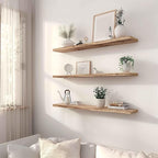 Wood Floating Shelves for Wall, Rustic Wall Shelves for Bedroom, Wall Mounted Floating Shelf, Set of 4 Light Walnut 36 Inch