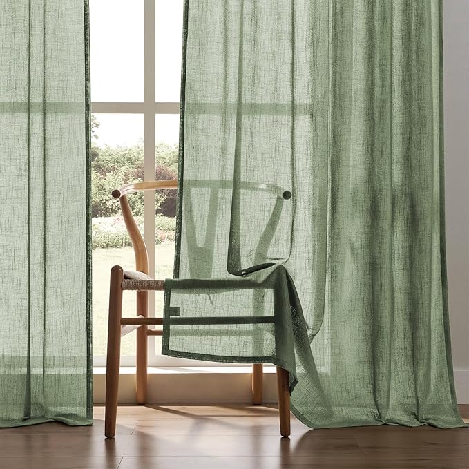 Joydeco Linen Curtains 72 Inch Length 2 Panel Sets,Light Filtering Curtains for Bedroom 52 Inch Wide Living Room Drapes with Back Tabs & Rod Pockets (W52 x L72 Inch, Loden)