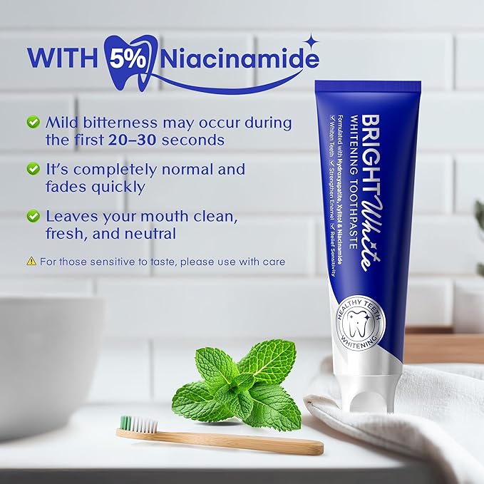 PearlSmile Hydroxyapatite Niacinamide Whitening Toothpaste – 5% Niacinamide + 10% Nano-Hydroxyapatite (nHAp) – Strengthens Enamel & Remineralizes – Fluoride-Free, 4.2oz (Pack of 1)