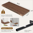 Fun Memories 24 Inch Floating Shelves for Wall, 9 Inch Deep Walnut Rustic Wood Wall Mounted Shelves for Bathroom, Kitchen, Living Room, Set of 2