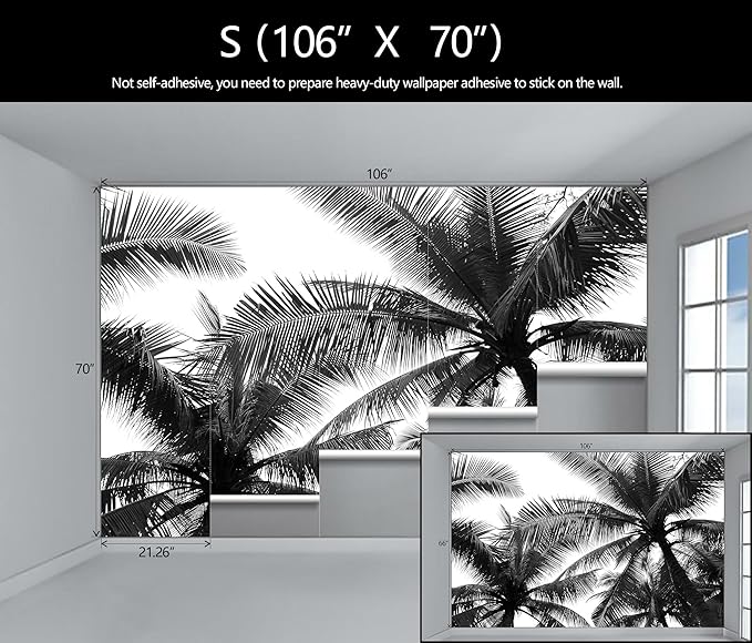 Black Palm Tree Wallpaper Bedroom Beautiful Tropical Plant Leaf Wall Mural Living Room (Not Peel and Stick)