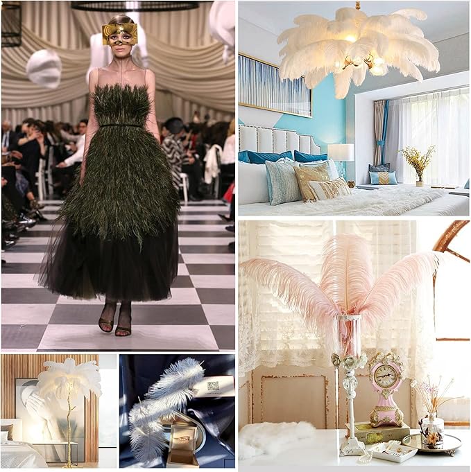 THARAHT Blackish Green Ostrich Feathers 12pcs Large Natural Bulk 16-18Inch 40cm-45cm for Wedding Party Centerpieces Mardi Gras Decoration Feather